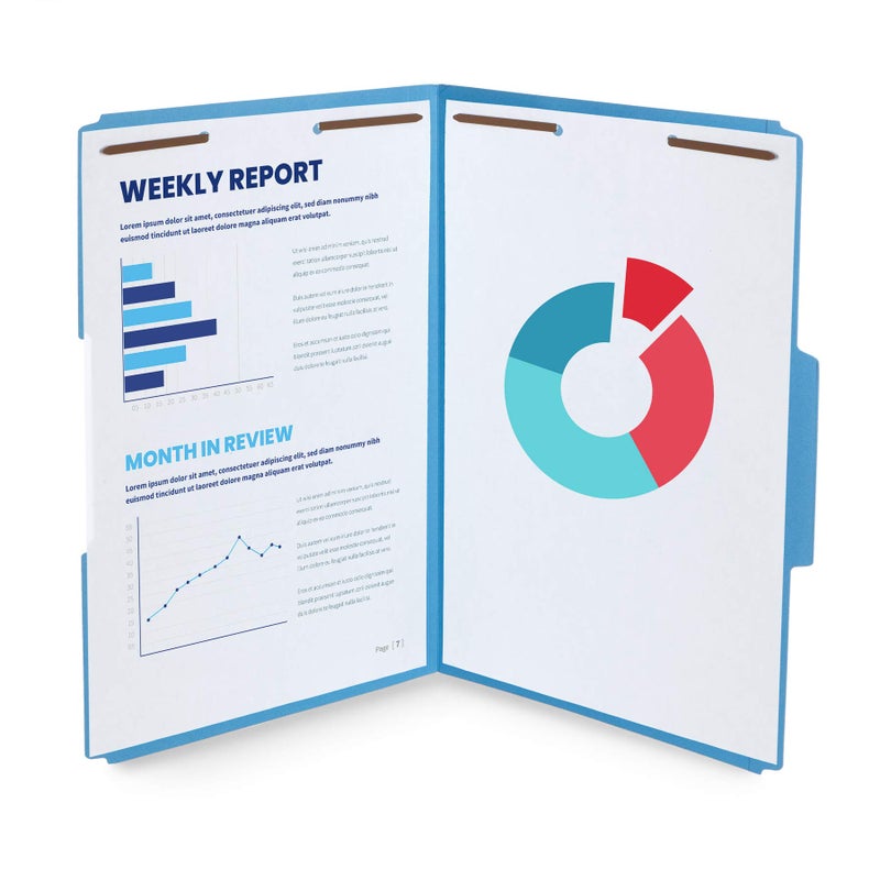 Blue Summit Supplies أقلام الملفات الزرقاء من بلو سُمِت مع مشابك، أقلام ملفات بحجم قانوني، 1/3 قطع مع علامات معززة، 2 شُعَب متينة، مصممة لتنظيم الملفات الطبية أو القانونية القياسية، 50 عبوة - Image 3